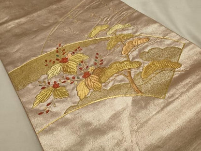 平和屋着物◎九寸開き名古屋帯　総刺繍　地紙桐花文　金銀糸　正絹　逸品　DABK8220ar