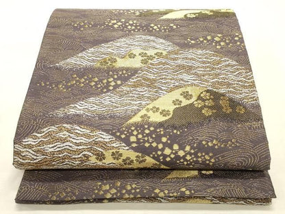 平和屋着物◎六通柄袋帯　重ね山風景文　金銀糸　正絹　逸品　DABK8223ar