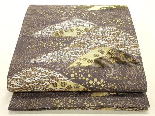 平和屋着物◎六通柄袋帯　重ね山風景文　金銀糸　正絹　逸品　DABK8223ar