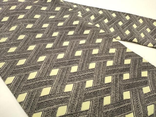 平和屋着物◎全通柄九寸名古屋帯　菱文　黒地　鬼しぼ縮緬　正絹　逸品　DABK8231ar