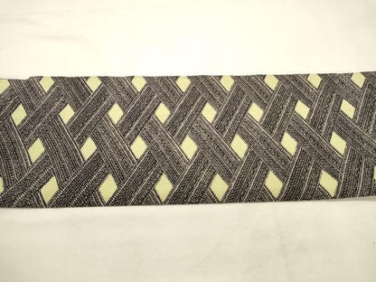平和屋着物◎全通柄九寸名古屋帯　菱文　黒地　鬼しぼ縮緬　正絹　逸品　DABK8231ar