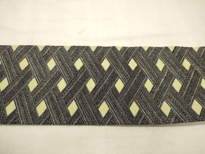 平和屋着物◎全通柄九寸名古屋帯　菱文　黒地　鬼しぼ縮緬　正絹　逸品　DABK8231ar