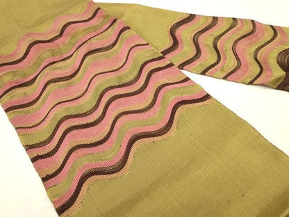 平和屋着物◎八寸名古屋帯　すくい織　波霞文　金糸　正絹　逸品　DABK8236ar