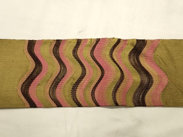 平和屋着物◎八寸名古屋帯　すくい織　波霞文　金糸　正絹　逸品　DABK8236ar