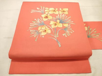 平和屋着物◎九寸名古屋帯　ろうけつ染め　草花文　正絹　逸品　DABK8240ar