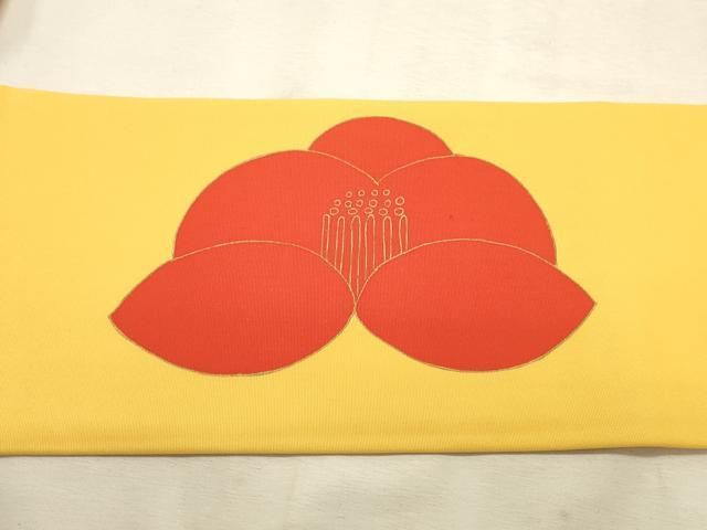 平和屋着物◎九寸名古屋帯　駒刺繍　草花文　正絹　逸品　DABK8241ar