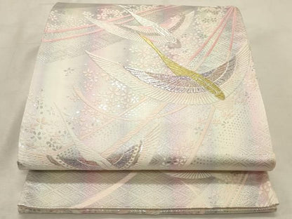 平和屋着物◎六通柄袋帯　飛鳥花文　金銀糸　正絹　逸品　DABK8248ar