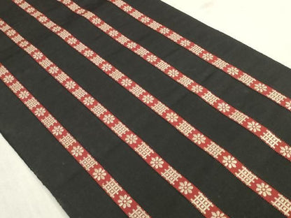 平和屋着物◎本場筑前博多織　八寸名古屋帯　花間道　黒地　正絹　逸品　DABK8258ar