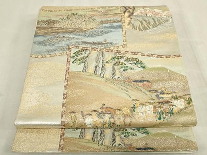平和屋着物◎六通柄袋帯　屏風風景文　金銀糸　正絹　逸品　DABK8262ar