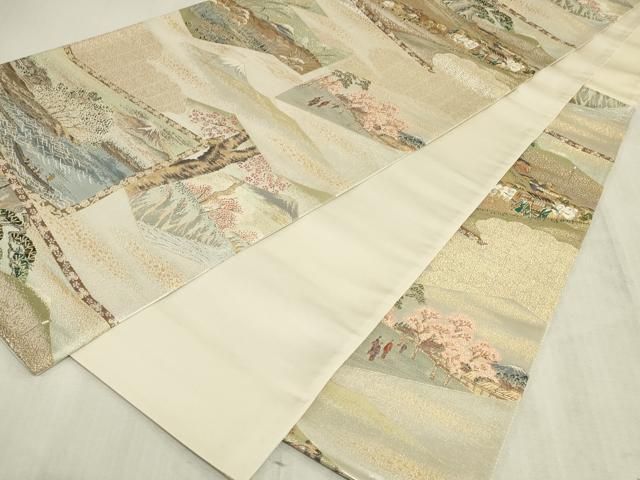 平和屋着物◎六通柄袋帯　屏風風景文　金銀糸　正絹　逸品　DABK8262ar