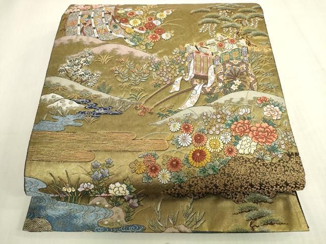 平和屋着物◎六通柄袋帯　唐織　壱阡弐百緻密織　御所解春秋図　金糸　正絹　逸品　DABK8286ar