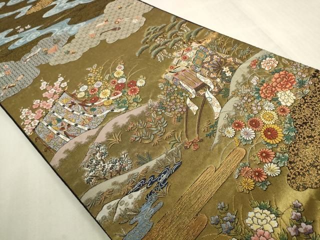 平和屋着物◎六通柄袋帯　唐織　壱阡弐百緻密織　御所解春秋図　金糸　正絹　逸品　DABK8286ar