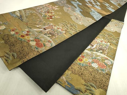 平和屋着物◎六通柄袋帯　唐織　壱阡弐百緻密織　御所解春秋図　金糸　正絹　逸品　DABK8286ar