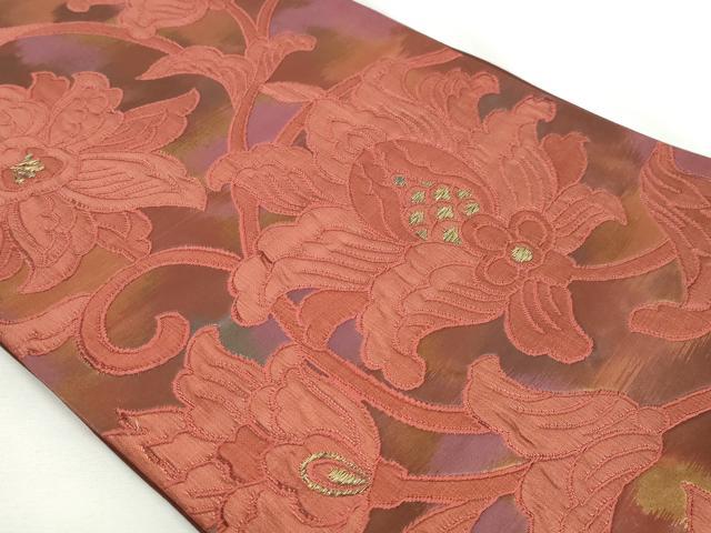 平和屋着物◎六通柄袋帯　ふくれ織　更紗花唐草文　金糸　引箔　正絹　逸品　DABK8521cm