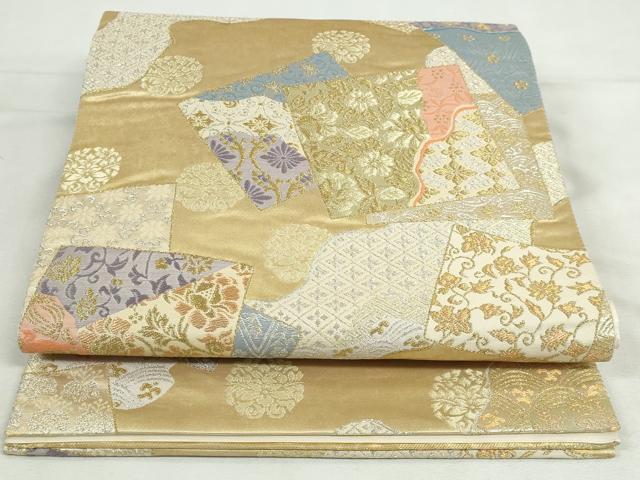 平和屋着物◎六通柄袋帯　道長名物裂色紙文　金銀糸　正絹　逸品　DABK8522cm