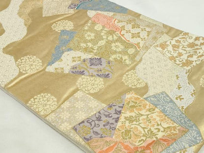 平和屋着物◎六通柄袋帯　道長名物裂色紙文　金銀糸　正絹　逸品　DABK8522cm