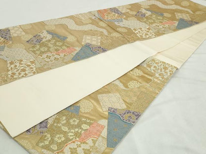 平和屋着物◎六通柄袋帯　道長名物裂色紙文　金銀糸　正絹　逸品　DABK8522cm
