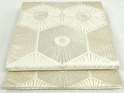 平和屋着物◎六通柄袋帯　唐織　亀甲松葉文　金銀糸　正絹　逸品　DABK8523cm