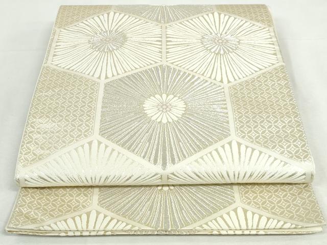 平和屋着物◎六通柄袋帯　唐織　亀甲松葉文　金銀糸　正絹　逸品　DABK8523cm