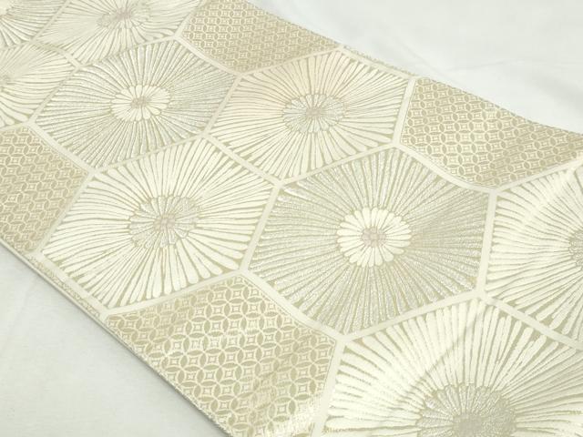 平和屋着物◎六通柄袋帯　唐織　亀甲松葉文　金銀糸　正絹　逸品　DABK8523cm
