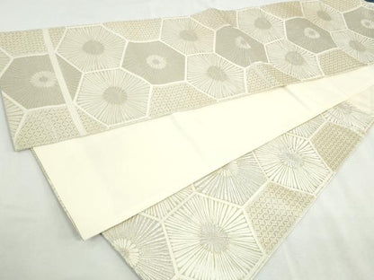 平和屋着物◎六通柄袋帯　唐織　亀甲松葉文　金銀糸　正絹　逸品　DABK8523cm