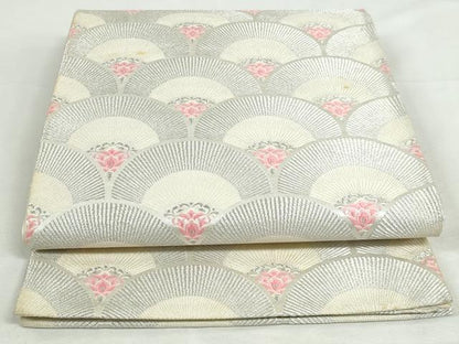 平和屋着物◎六通柄袋帯　唐織　花青海波　銀糸　正絹　逸品　DABK8524cm