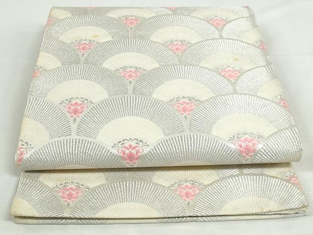 平和屋着物◎六通柄袋帯　唐織　花青海波　銀糸　正絹　逸品　DABK8524cm