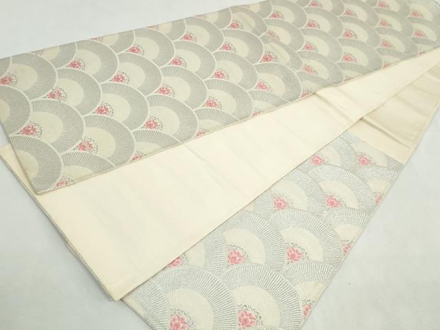 平和屋着物◎六通柄袋帯　唐織　花青海波　銀糸　正絹　逸品　DABK8524cm