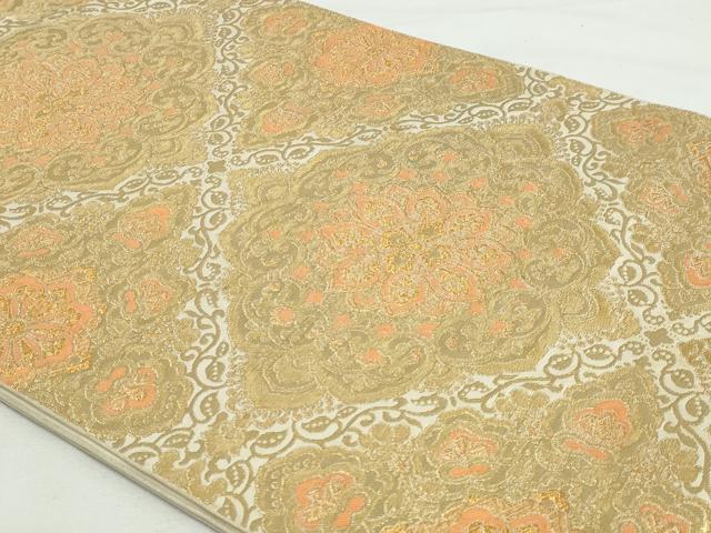 平和屋着物◎六通柄　本袋帯　正倉院花文　金糸　正絹　逸品　DABK8525cm