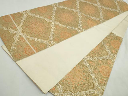 平和屋着物◎六通柄　本袋帯　正倉院花文　金糸　正絹　逸品　DABK8525cm