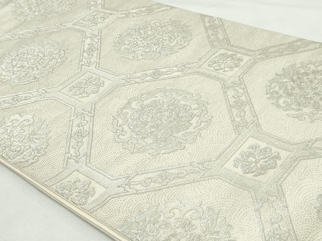 平和屋着物◎六通柄袋帯　蜀江花文　銀糸　正絹　逸品　DABK8526cm