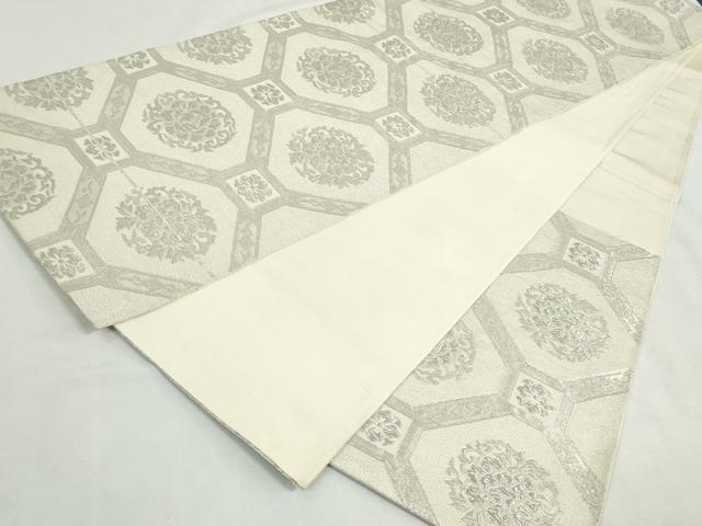 平和屋着物◎六通柄袋帯　蜀江花文　銀糸　正絹　逸品　DABK8526cm