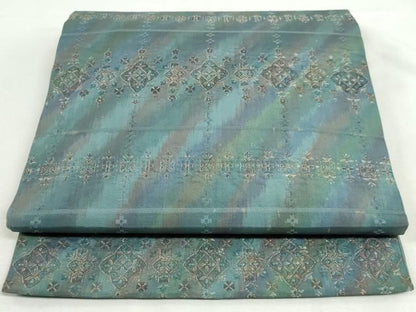 平和屋着物◎全通柄袋帯　ふくれ織　横段花文　金糸　正絹　逸品　DABK8529cm