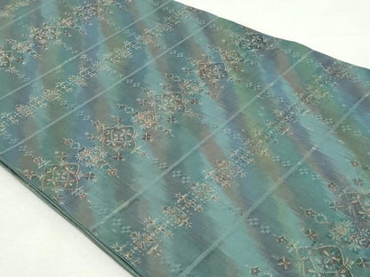 平和屋着物◎全通柄袋帯　ふくれ織　横段花文　金糸　正絹　逸品　DABK8529cm