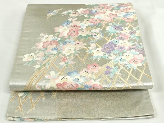 平和屋着物◎六通柄袋帯　唐織　籬花文　金銀糸　引箔　正絹　逸品　DABK8536cm