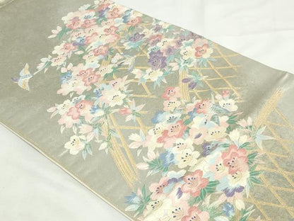 平和屋着物◎六通柄袋帯　唐織　籬花文　金銀糸　引箔　正絹　逸品　DABK8536cm