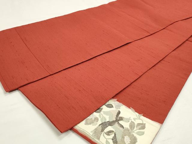 平和屋着物◎太鼓柄袋帯　紬地　すくい織　花鳥文　正絹　逸品　DABK8540cm