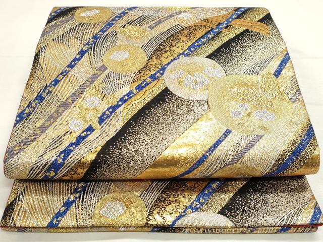平和屋着物◎両面　全通柄袋帯　舞蝶花文　金銀糸　鈴乃屋扱い　正絹　逸品　DABK8544cm