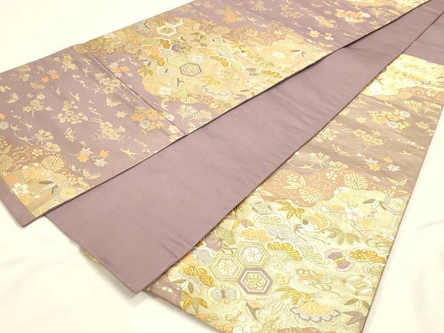 平和屋着物◎六通柄袋帯　唐織　宝尽くし吉祥花松文　金銀糸　正絹　逸品　DABK8545cm
