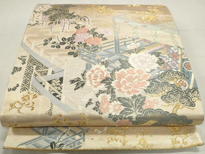 平和屋着物◎両面　六通柄袋帯　唐織　王朝賛歌　金糸　正絹　逸品　DABK8547cm