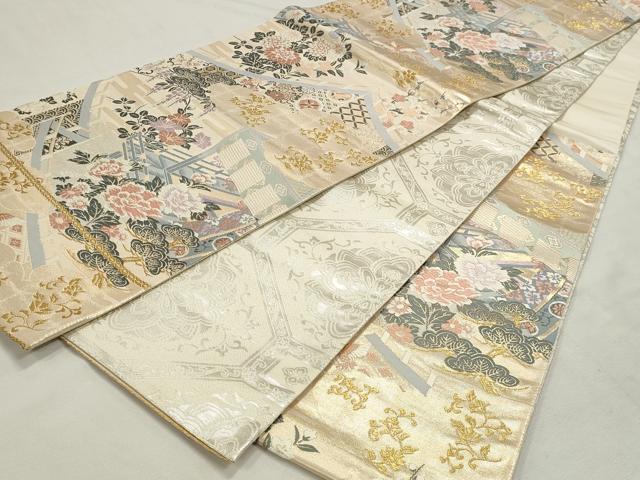 平和屋着物◎両面　六通柄袋帯　唐織　王朝賛歌　金糸　正絹　逸品　DABK8547cm