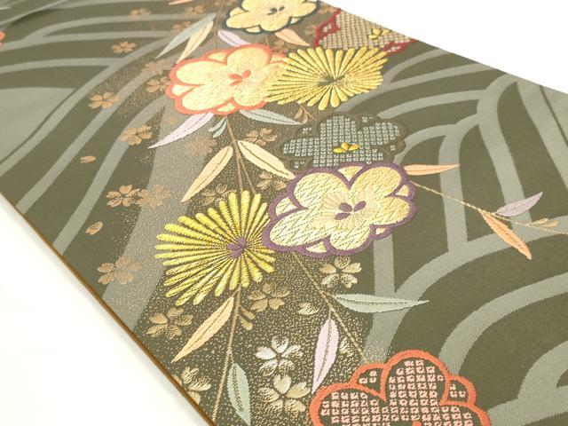平和屋着物◎六通柄袋帯　唐織　草花文　金糸　正絹　逸品　DABK8549cm
