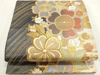 平和屋着物◎六通柄袋帯　舞花文　二重奏　金銀糸　正絹　逸品　DABK8552cm