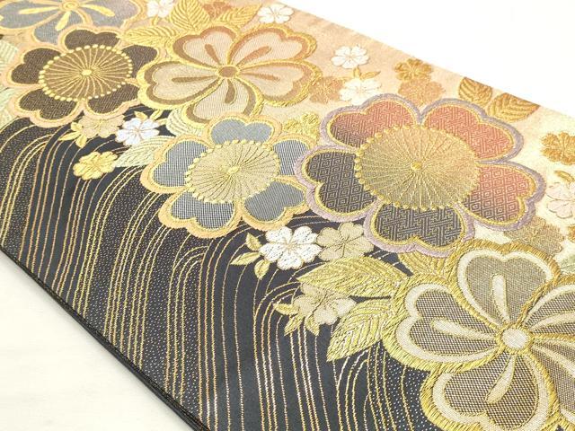 平和屋着物◎六通柄袋帯　舞花文　二重奏　金銀糸　正絹　逸品　DABK8552cm