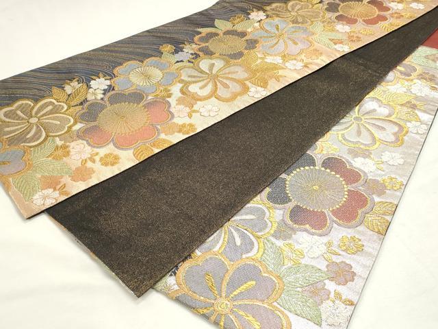 平和屋着物◎六通柄袋帯　舞花文　二重奏　金銀糸　正絹　逸品　DABK8552cm