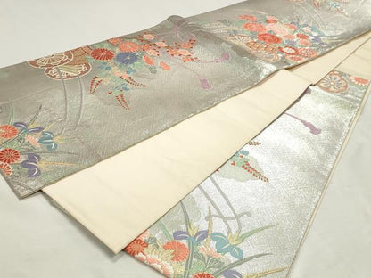 平和屋着物◎六通柄袋帯　唐織　花車文　金銀糸　正絹　逸品　DABK8558cm