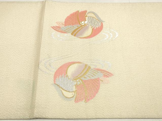 平和屋着物◎綴れ　太鼓柄袋帯　鴛鴦花文　金銀糸　正絹　逸品　DABK8562cm