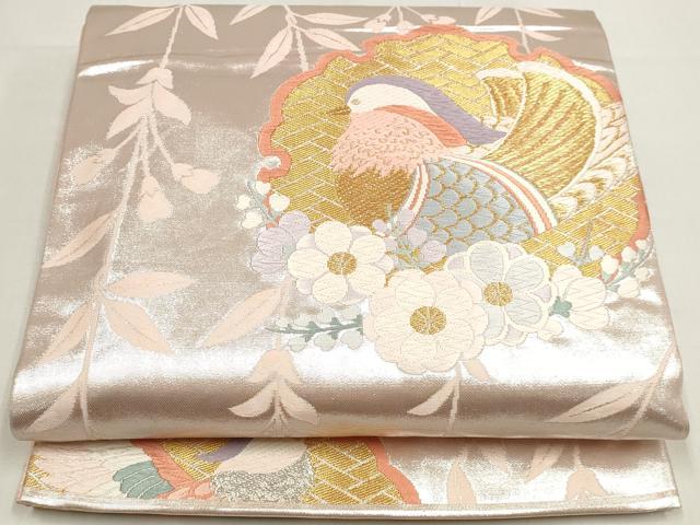 平和屋着物◎六通柄袋帯　唐織　雪輪花鳥文　金糸　正絹　逸品　DABK8563cm