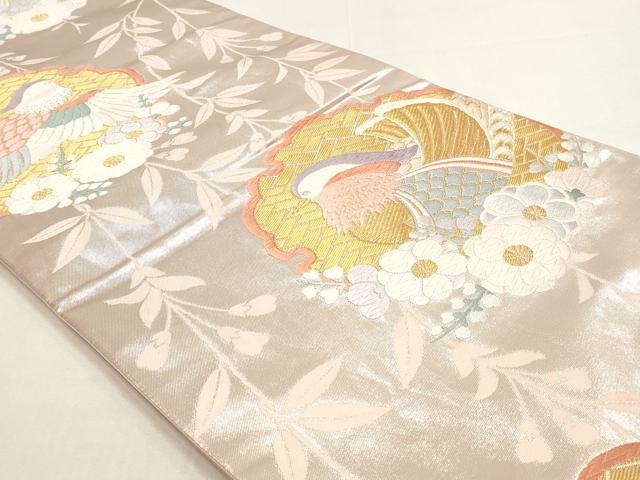 平和屋着物◎六通柄袋帯　唐織　雪輪花鳥文　金糸　正絹　逸品　DABK8563cm