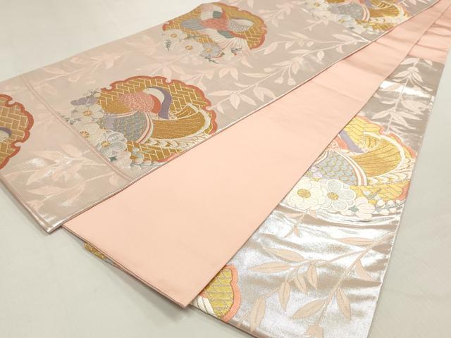 平和屋着物◎六通柄袋帯　唐織　雪輪花鳥文　金糸　正絹　逸品　DABK8563cm